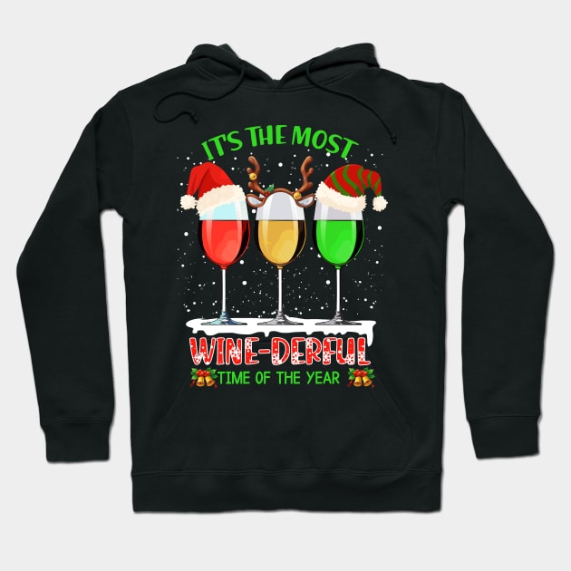 Wine Glass Wearing Santa Hat Reindeer Horn Christmas Gift For Wine Lover Hoodie by mittievance
